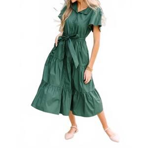 NEW SINCERELY OURS lena tiered dress in holiday green